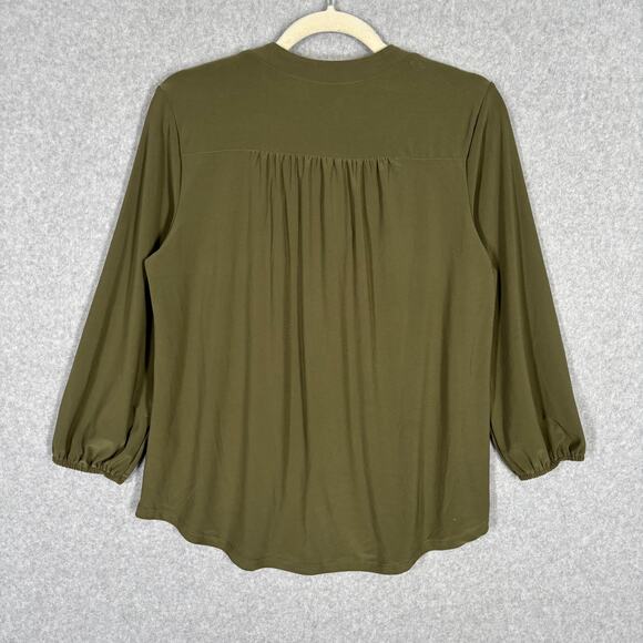 Vince Camuto Blouse Small Knit Stretch Popover Flowy Slinky Army Olive Career - Picture 8 of 9